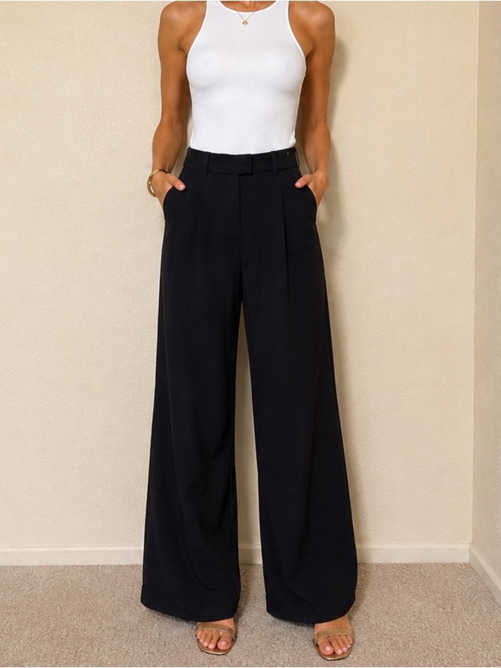 American Eagle Wide Leg Trouser Pant Black Size 00 High Rise Stretch Workwear